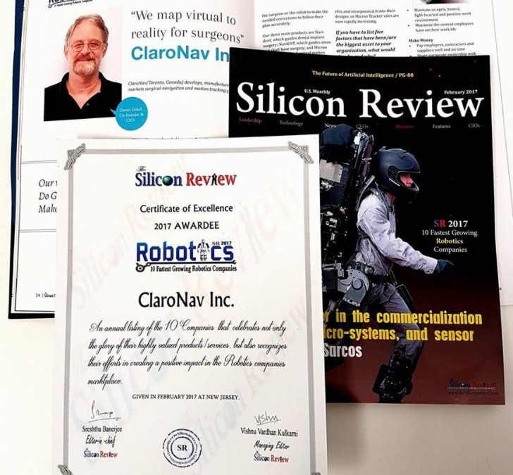 ClaroNav named as one of 10 Fastest Growing Robotics Companies 2017
